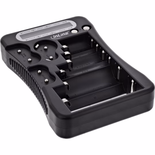 InLine&reg; Tester Universale per batterie standard, bottone, 9V, con display LCD